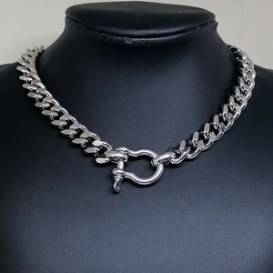 Dicke kubanische Ketten-Schäkel-Halskette: Karabiner-Verschluss-Choker, dicke Edelstahl-Kette, Layering-Schmuck