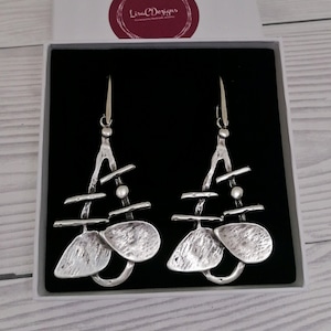 Pendientes largos de lágrima de declaración de plata antigua, pendientes colgantes abstractos, pendientes boho de plata regalo de joyería boho para ella imagen 1