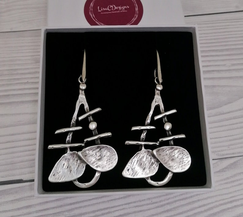 Pendientes largos de lágrima de declaración de plata antigua, pendientes colgantes abstractos, pendientes boho de plata regalo de joyería boho para ella imagen 1