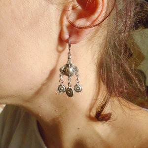 Antique silver boho chandelier earrings, silver tribal dangle earrings, long ethnic earrings bohemian hippie jewelry gift for her zdjęcie 7