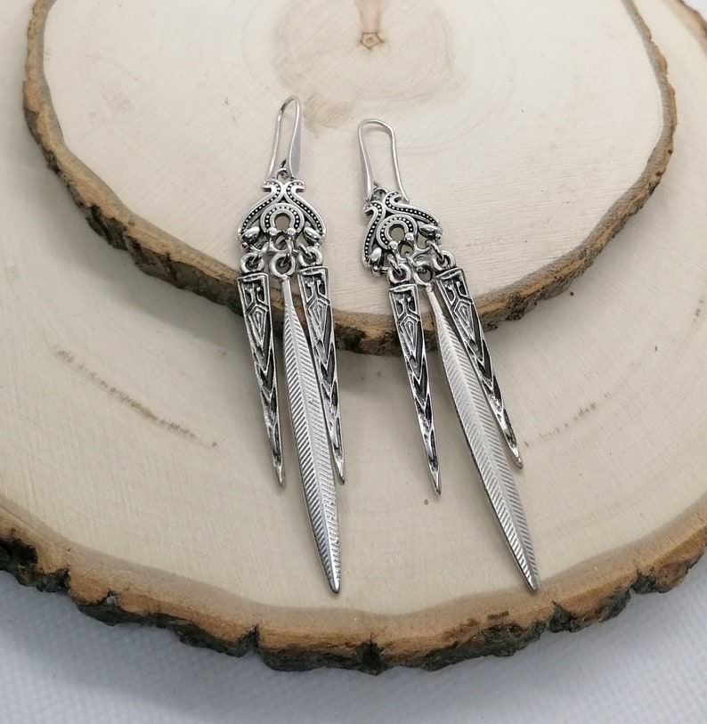 Pendientes largos de araña boho de plata antigua, pendientes de declaración tribal de plata, pendientes étnicos boho hippie regalo de joyería para ella imagen 8