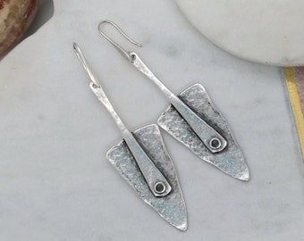 Long antique silver abstract earrings,silver shield earrings,ethnic earrings,boho earrings,statement earrings bohemian jewelry gift for her