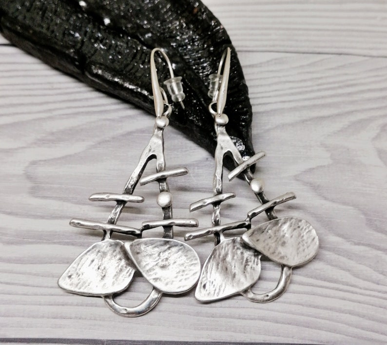 Pendientes largos de lágrima de declaración de plata antigua, pendientes colgantes abstractos, pendientes boho de plata regalo de joyería boho para ella imagen 7