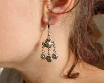 Antique Silver Boho Chandelier Earrings: silver tribal dangles, bohemian hippie jewelry gift for her