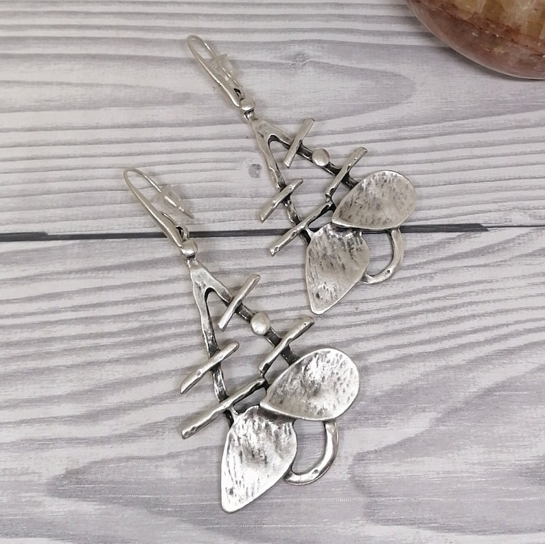 Pendientes largos de lágrima de declaración de plata antigua, pendientes colgantes abstractos, pendientes boho de plata regalo de joyería boho para ella imagen 4