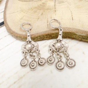 Antique silver boho chandelier earrings, silver tribal dangle earrings, long ethnic earrings bohemian hippie jewelry gift for her zdjęcie 8
