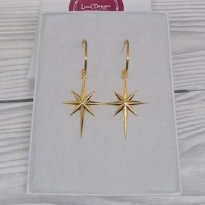 Statement Gold North Star Earrings: Starburst Hoops, Celestial Minimalist Jewelry