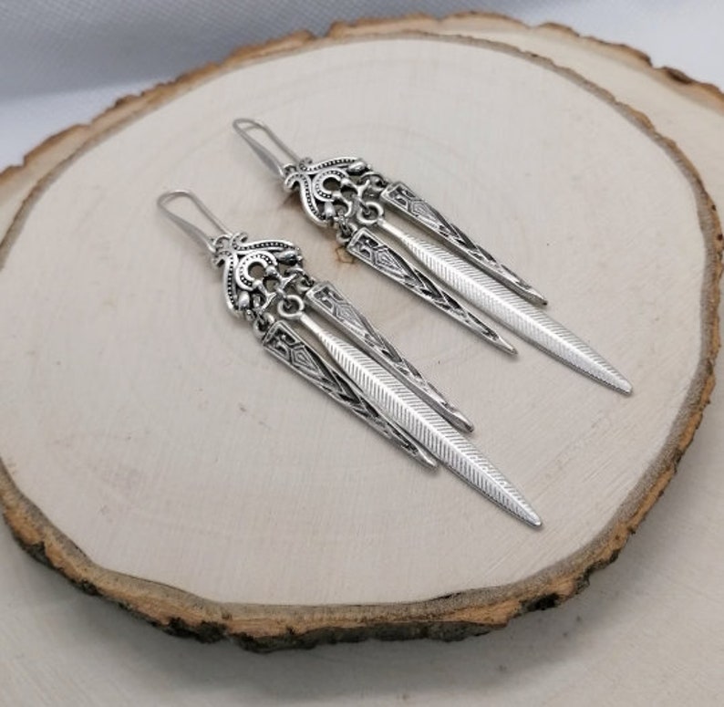 Pendientes largos de araña boho de plata antigua, pendientes de declaración tribal de plata, pendientes étnicos boho hippie regalo de joyería para ella imagen 7