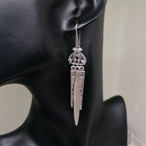 Pendientes largos de araña boho de plata antigua, pendientes de declaración tribal de plata, pendientes étnicos boho hippie regalo de joyería para ella imagen 3