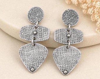 Boho Silver Statement Earrings, Chunky Chandelier Teardrop Dangles, Gift for Her