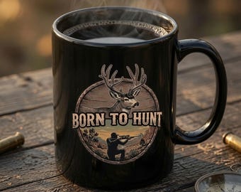 Mule Deer Hunting Coffee Mug, Muley Buck Gift, Rifle Hunter, Born to Hunt