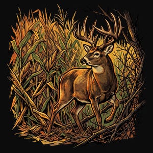 Weißwedelhirsch PNG: Maisfeld-Hirschjagd-Design