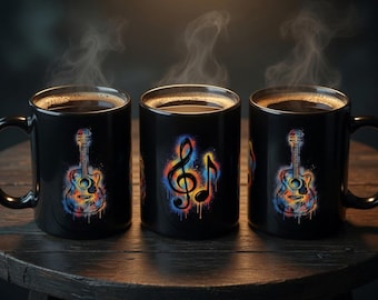 Acoustic Guitar Coffee Mug, Treble Clef Music Gift, Music Lover, Musician Gift