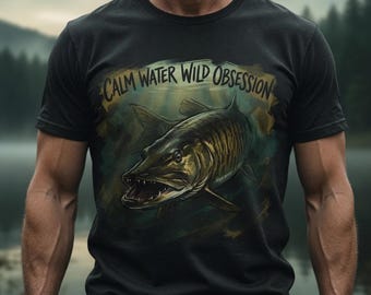 Muskie Fishing Shirt Calm Water Wild Obsession | Muskellunge Angler Tee, Muskie Hunter Gift