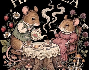 Cottagecore Mouse PNG, Herbal Tea Party Clipart, Whimsical Woodland Digital Download