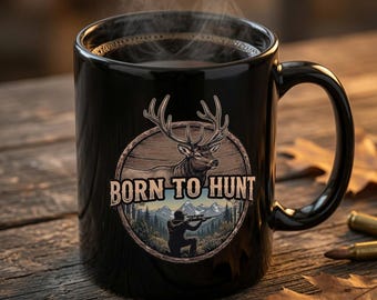 Elk Hunting Coffee Mug, Bull Elk Rifle Gift, Big Game Hunter, Born to Hunt