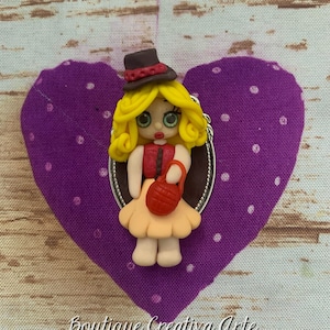 Fimo fashion doll with handbag - fimo jewelry - doll necklace