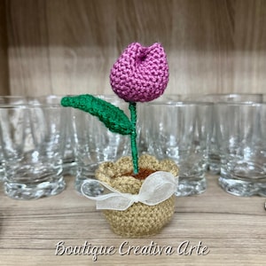 Tulipano in vasetto uncinetto amigurumi - festa della mamma - bomboniere - nascita comunione cresima