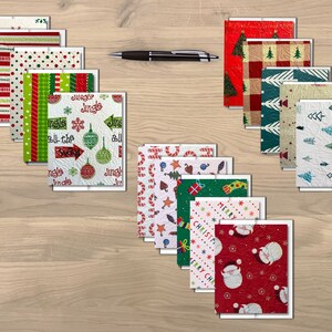 Colección de papelería de invierno, 5 tarjetas temáticas de invierno, tarjetas y sobres en blanco, tarjetas de Año Nuevo, árbol de Navidad, cascabeles, Papá Noel