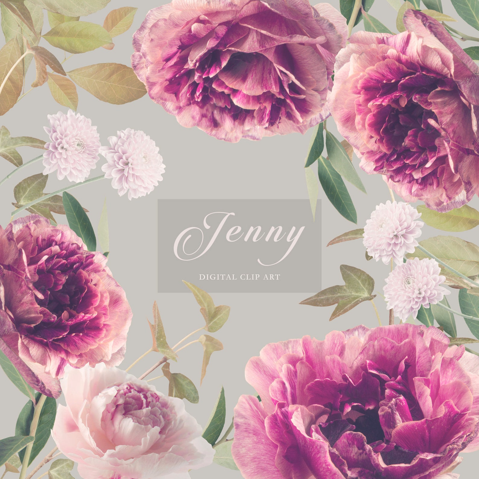 Jenny Floral Clip Art Real Flowers Clipart High Etsy