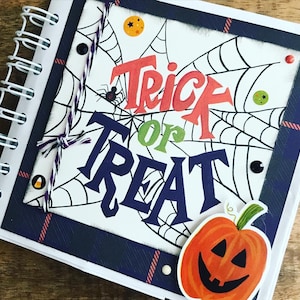 Halloween Album - handmade, 5.25x5.25, mini album, premade, scrapbook, black, orange, trick or treat, boo, add your own photos, paper bag
