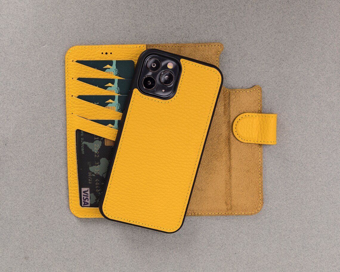 Yellow Leather iPhone Wallet Case For iPhone 12 Mini / iPhone Etsy