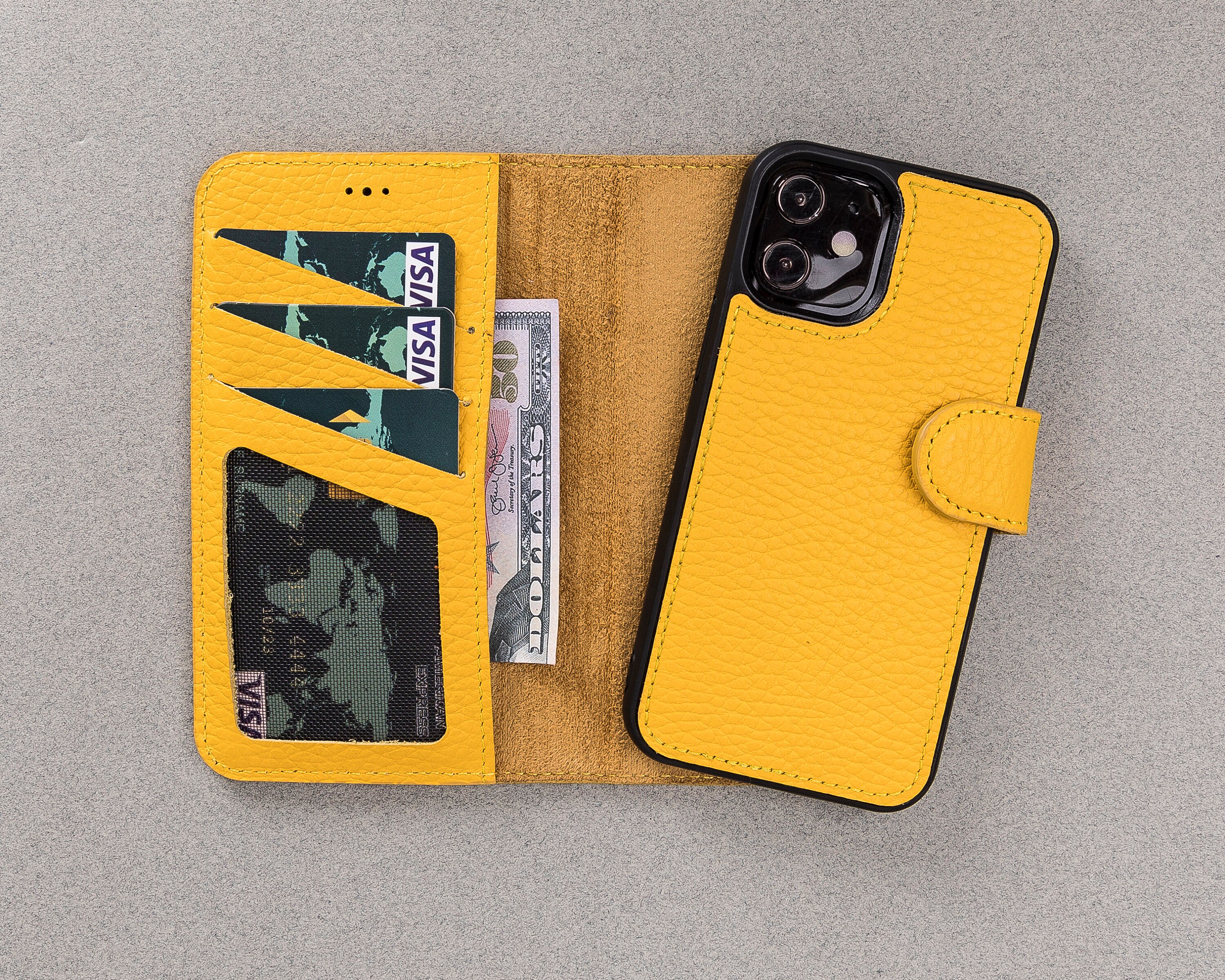 Yellow Leather iPhone Wallet Case For iPhone 12 Mini / iPhone Etsy