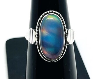 Aurora Opal Sterling Silber Ring, Boho Verlobungsring, minimalistischer Schmuck, Geburtstagsgeschenk