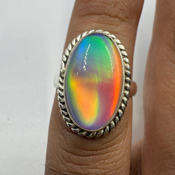 925 sterlingzilveren ring, helende kristallen ring, oktober geboortesteen sieraden, Aurora Opal doublet zilveren ring, handgemaakte ring, verlovingsring