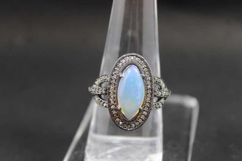 Victorian 925 Sterling Silver Real Diamond Opal Fire Victorian Ring Sterling Silver Beauty Wedding Jewelry