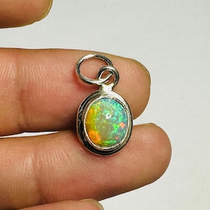 Ethiopian Opal Silver Pendant, 925 Sterling Silver Pendant, Handmade Minimalist Silver Jewelry, Birthday Gift