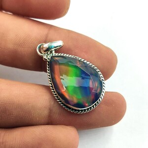 Rare Aurora Opal Pendant - Opal Doublet Pendant - Tear Drop Necklace - Rainbow Opal Jewelry - 925 Silver Pendant Gift For Her - Boho Pendant