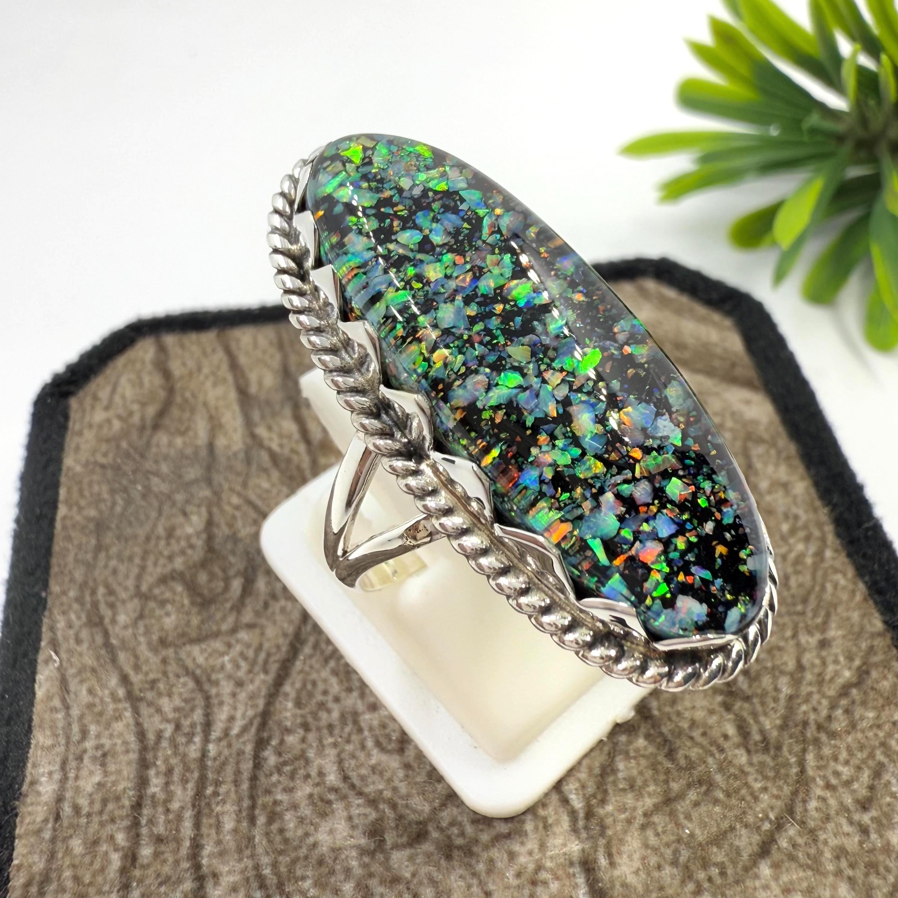 マトリックスオパールシルバーリング マトリックスオパールリング、925スターリングシルバーリング