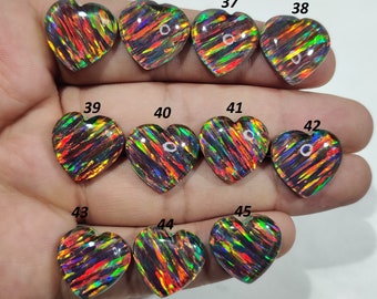 Super Quality Black Opal Heart Gemstone- Opal Doublet Gemstone- Lab Created Opal Gemstone- Making For Jewelry- Gift For Her
