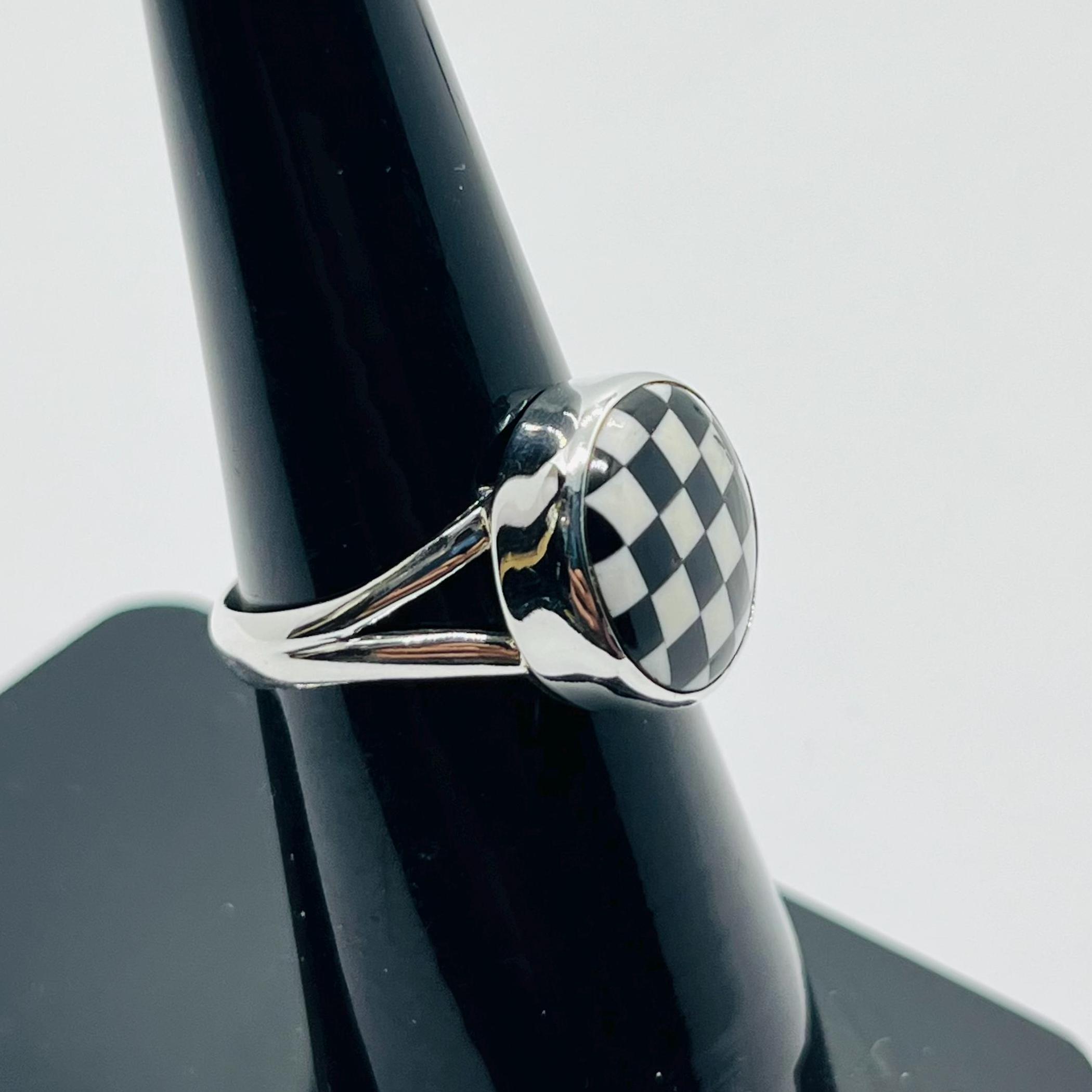 チェック柄925スターリングシルバーリング〜ハンドメイドチェッカー 