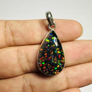 Aurora Black Dot Opal Pendant - Opal Doublet Pendant - Opal Gemstone Necklace - Opal Jewelry - Gift For Her