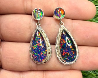 Tear Drop Earrings, Lab Australian Opal Drop Earrings, Handmde Gemstone Jewelry, Gift For Sister, Birthday Gift