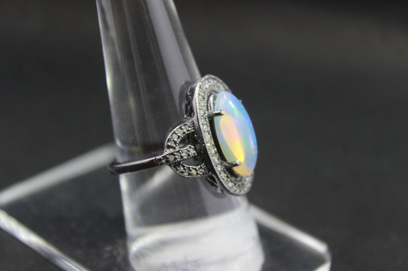 Victorian 925 Sterling Silver Real Diamond Opal Fire Victorian Ring Sterling Silver Beauty Wedding Jewelry