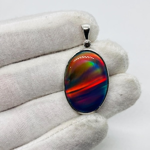 Beautiful Aurora Opal Silver Necklace- Opal 925 Sterling Silver Pendant- Handmade Opal Jewelry- Lab Created Opal Pendant- Gift For Her