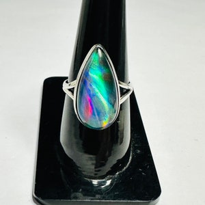 Sterling Silver Aurora Opal Ring: Handmade Teardrop Jewelry
