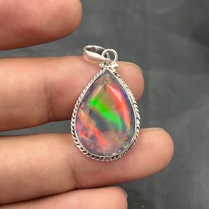 Aurora Opal Pendant - Opal Doublet Pendant - Opal Gemstone Necklace - Rainbow Opal - Opal Jewelry - Gift For Her| Birthday Gift| Wife Gift
