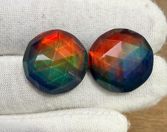 Rainbow Fire Aurora Opal Pair Gemstone, Faceted Crystal Opal Stone, Lab Gemstone 20x20 MM Making For Jewelry