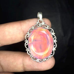 Rainbow Fire Aurora Opal Handmade Jewelry, 925 Sterling Silver Pendant - Birthstone Faceted Pendent, Everyday Necklace, Gift For Birthday&quot;
