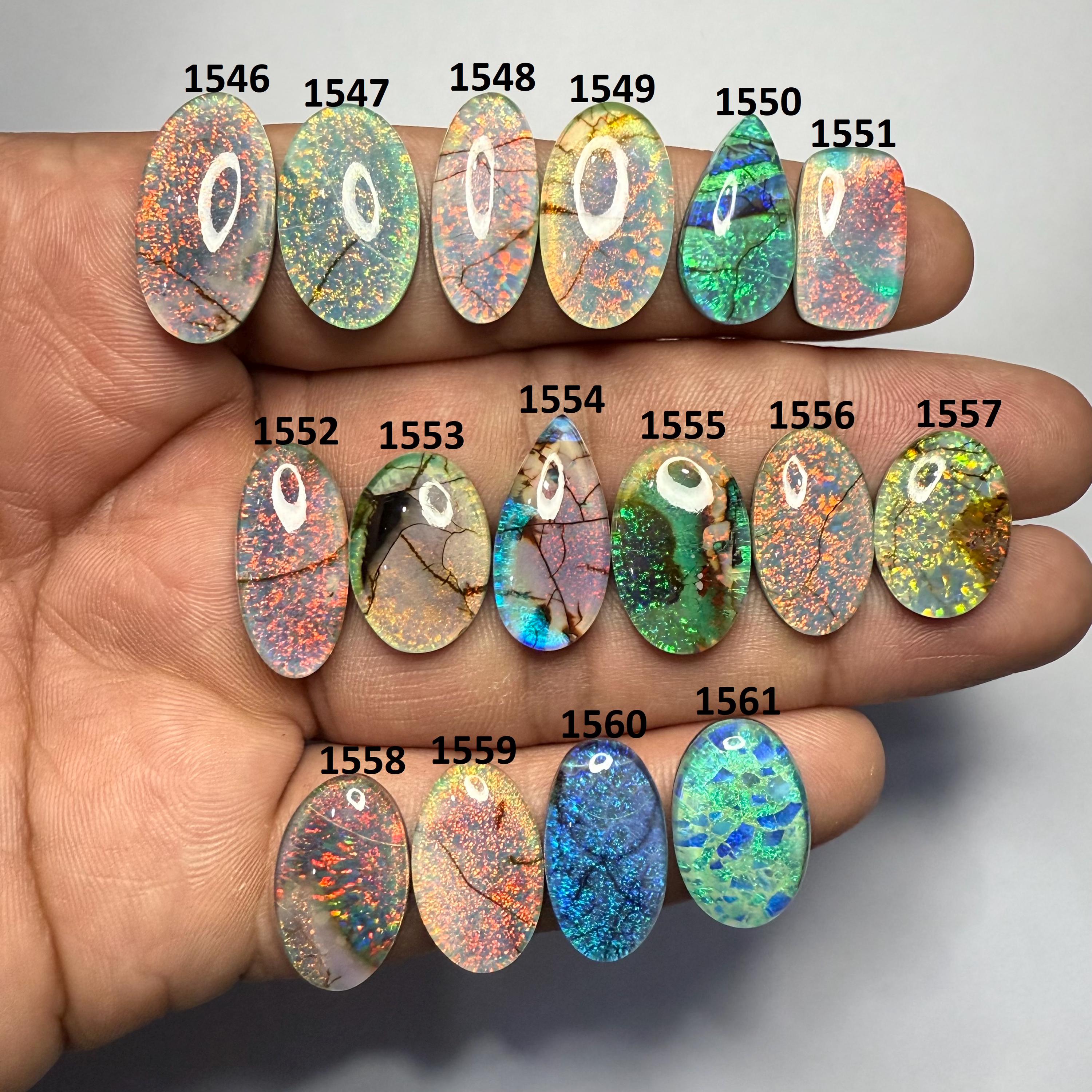 Opale De Feu Naturelle 82,15 Ct – Doublet Hexagone – Multicolore – Inde – Non Améliorée