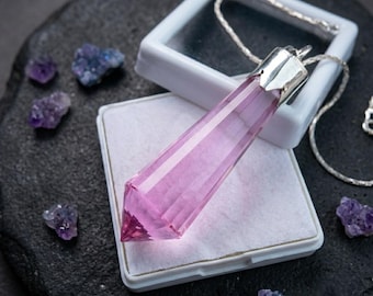 925 Sterling Silver Minimalist Jewelry, Pink Kunzite Point Pendant, Handmade Necklace , Gift For Her