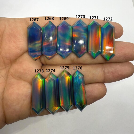Faceted Aurora Opal Gemstone: Rainbow Fire Jewelry Stone