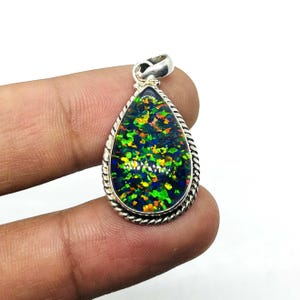 Lab Created Opal 925 Sterling Silver Pendant: Aurora Opal Jewelry