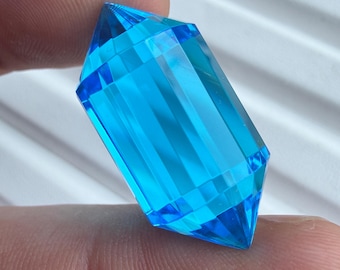 36.90Ct Blue Topaz Crystal Point - Emerald Cut Stone - Making For Pendant - AAA Swiss Topaz