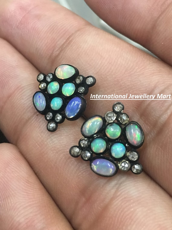 Natural Ethiopia Opal Earring Diamond Jewelry Fire Opal Stud