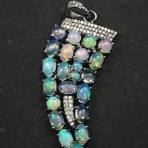 Ethiopian Opal Pendant: Rose Cut Diamond, Black Rhodium Sterling Silver